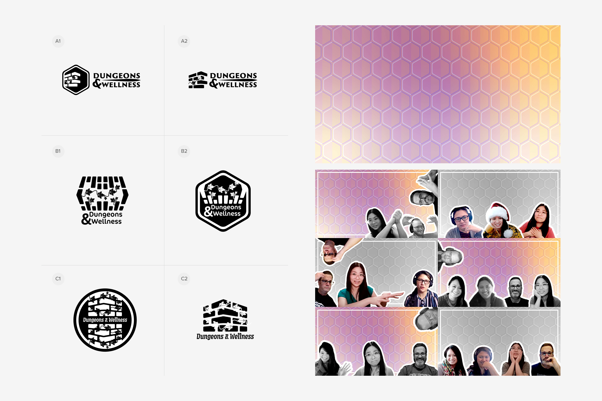 logo design iterations and eventual social media graphics for Youtube channel