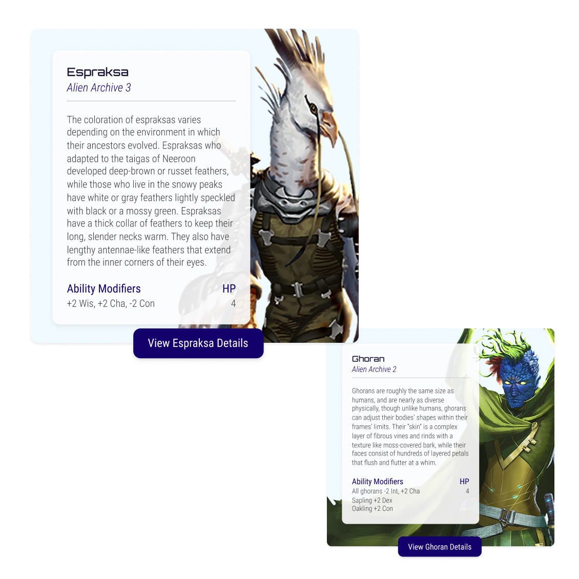 Paizo IP Starfinder character species cards