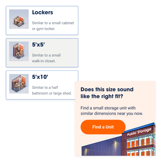 screenshot of size guide landing page