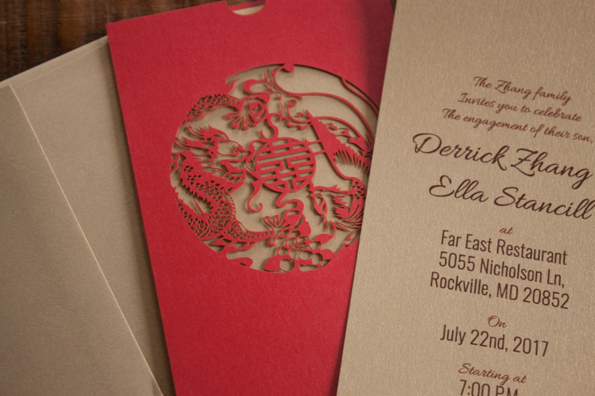 photograph of laser cut chinese wedding invitations