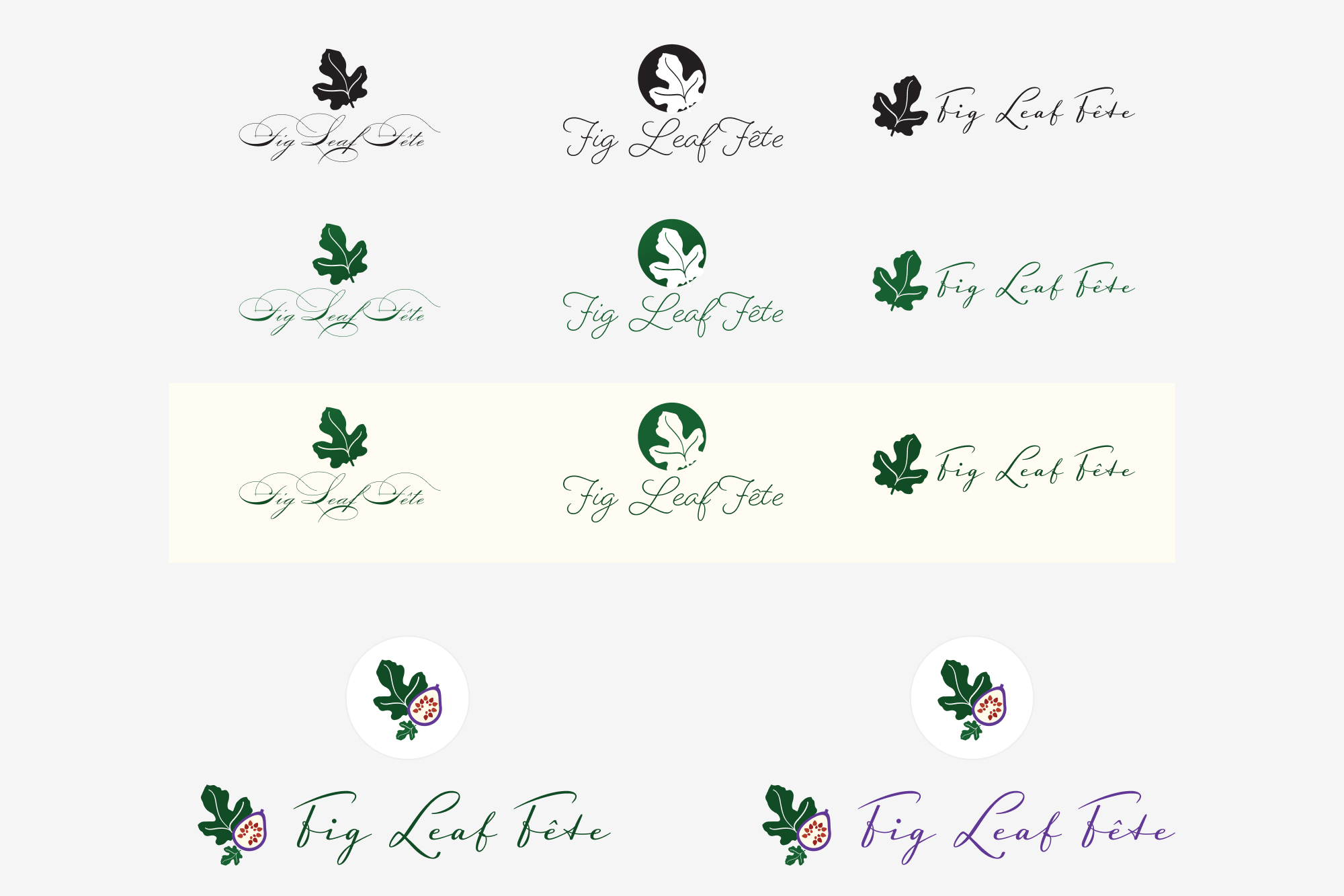 logo design iterations for small business company Fig Leaf Fete
